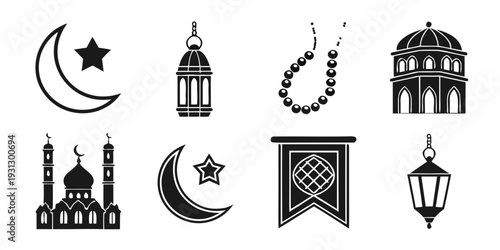 Diverse symbols representing islamic culture and architecture