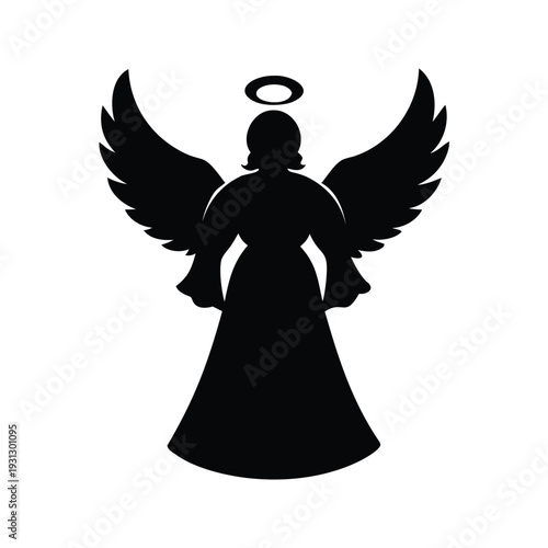 Angel halo and wings, elegant silhouette vector illustration for religious and spiritual designs, christmas angel silhouette vector illustration