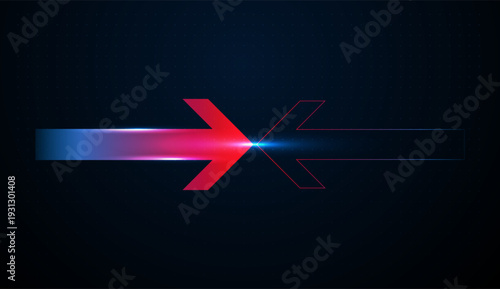 Bright red arrows contrast the dark background, emphasizing innovation in digital technology, Finance opportunities, and expanding Business markets transfering