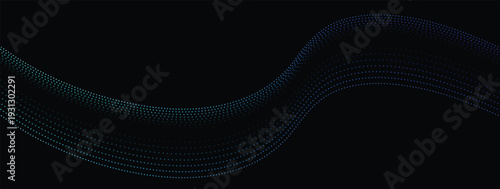 Glowing blue wave of particles on black background, technology concept