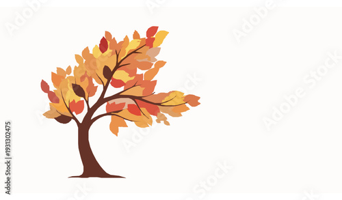 Stylized Autumn Tree with Falling Leaves Vector Illustration Isolated on White Background