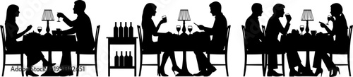 Elegant Silhouettes of People Dining and Enjoying Wine in a Restaurant Setting