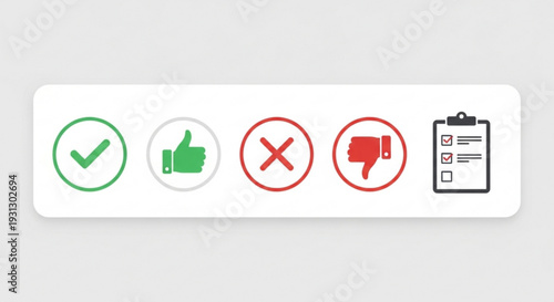 A vector graphic illustration of approval and disapproval icons with a clipboard