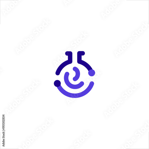 Modern minimalist letter e monogram logo integrated with lab flask and atom orbit, perfect for biotechnology startups, scientific research centers, and digital education platforms in the high-tech 