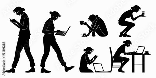 Illustration of various people using technology in different postures