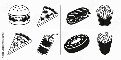 A variety of delicious fast food items including burgers, pizza, fries, and more