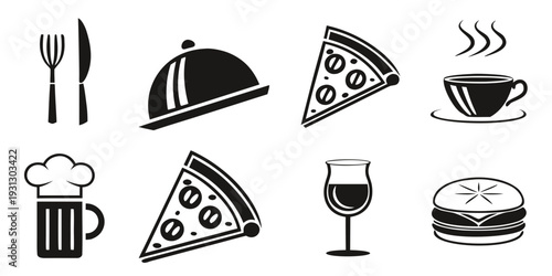 Assorted food and drink icons representing a variety of culinary delights