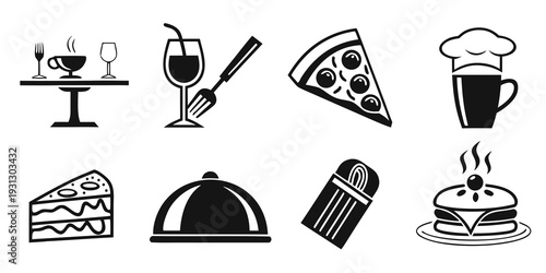 Assorted icons representing various food items and dining utensils