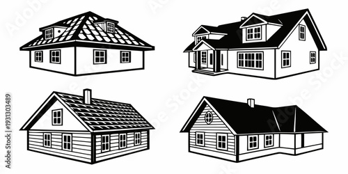 Four distinct house designs showcasing architectural diversity and style.