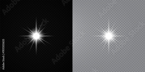 Glowing Star Light Effect with Sparkle Rays and Lens Flare on Transparent Background