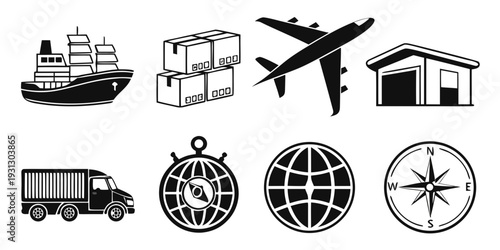 Illustrations of various transportation and logistics icons