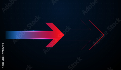 Moving forward arrows with bright red arrows rise on a dark digital chart, symbolizing growth in technology, Finance, and Business markets concept vector illustration