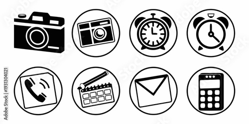 A collection of icons representing various communication and time management tools.