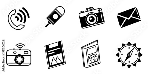 Modern icons representing various digital and communication technologies