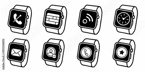 Assorted icons representing various smartwatch functions and features