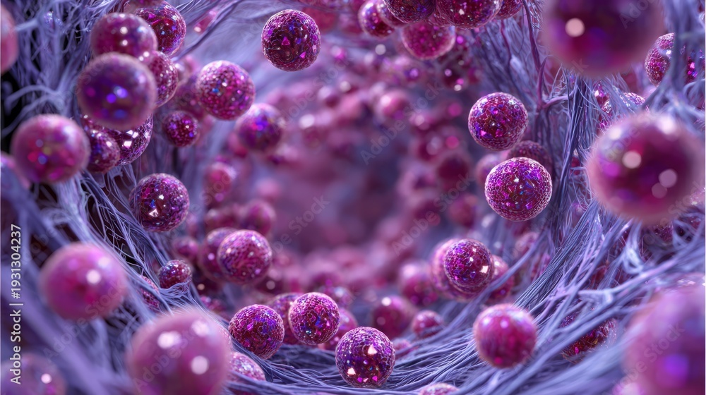 Fototapeta premium Microscopic red cells flowing through tissue tunnel