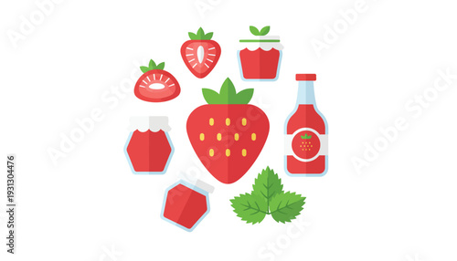 Strawberry Vector Collection | Jam, Drink, Fruit, Leaves, Flowers, Food Illustrations for Packaging, Labels, Coloring Pages, Digital Art, Kitchen Decor, Educational Materials, Creative Design Resource