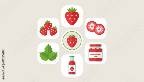 Strawberry Vector Collection | Jam, Drink, Fruit, Leaves, Flowers, Food Illustrations for Packaging, Labels, Coloring Pages, Digital Art, Kitchen Decor, Educational Materials, Creative Design Resource