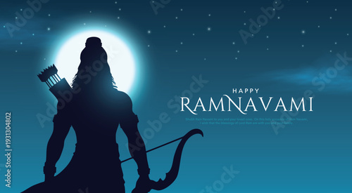Shree Ram Navami, vector Illustration, silhouette of Lord Rama with bow arrow background, Social media post, Poster and Banner design template.