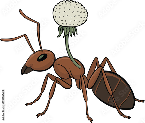Zombie Ant Illustration with Cordyceps Fungus Sprouting from Back, Parasitic Infection Concept, Insect Horror Design for Science and Fantasy Projects