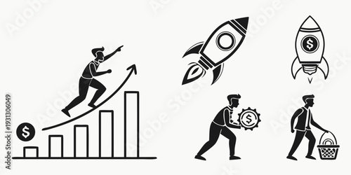 Business growth and investment concepts with people and rockets