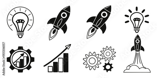 Diverse icons representing innovation, growth, and technological advancement