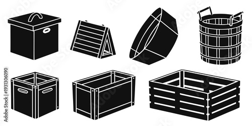 Variety of crates and baskets for storage and organization purposes