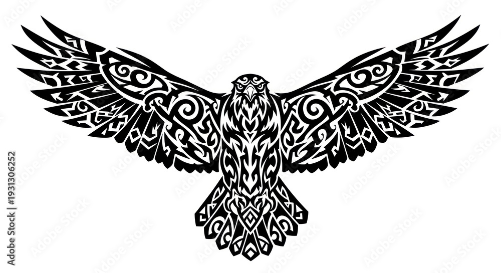 Fototapeta premium Ornate Eagle Illustration with Spread Wings.