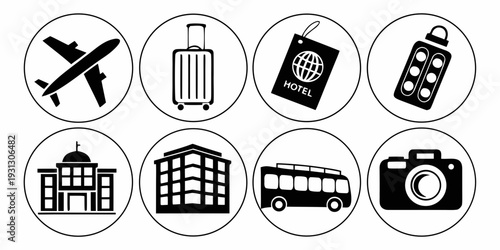 Collection of icons representing various places and activities