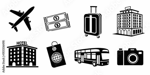 Icons representing various modes of transportation and travel-related services