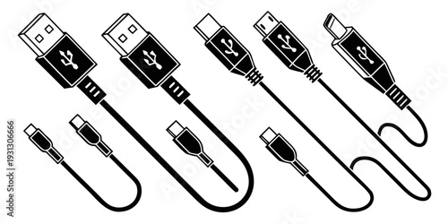 An assortment of various types of cables and connectors for electronic devices