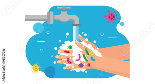 Importance of hand hygiene shown through thorough washing with soap to eliminate viruses and bacteria for personal health protection.