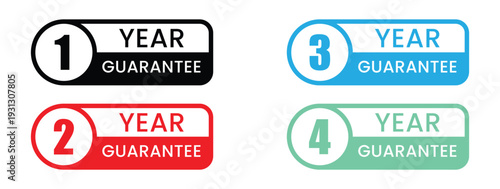 Warranty labels, guarantee badges, 1 2 3 4 year warranty icons set