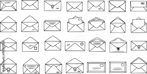 Diverse Collection of Black and White Envelope Icons and Illustrations