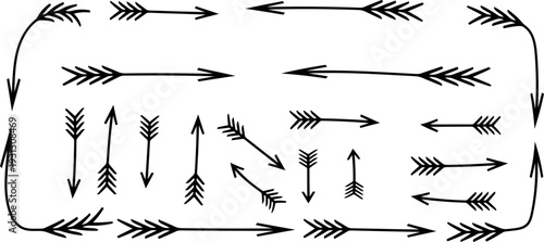 Hand drawn arrow vector graphics with various directional arrows
