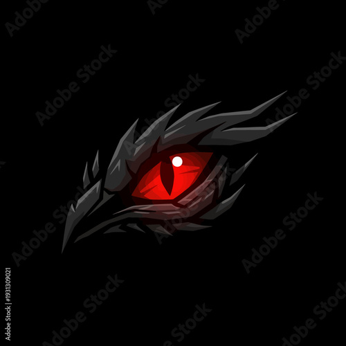 Striking dragon eye with fierce red pupil and scales