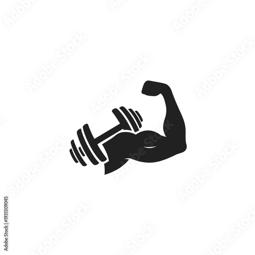 Strong arm lifting a dumbbell against a plain backdrop