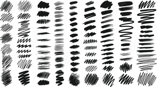 A collection of various black brush strokes and lines on a white background