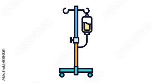 Medical IV Drip Stand with Bag and Solution for Healthcare and Hospital Procedures