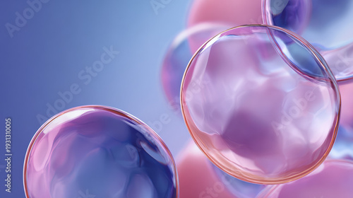 Translucent spheres floating and overlapping in blue background