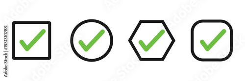 OK sign vector illustration on a white background. Check box icon with correct, accept checkmark icons tick box checked. Approve symbol. Check mark icon vector design. Green and black check mark icon.