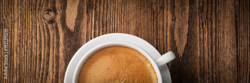 Coffee background banner with copy space, wooden texture header