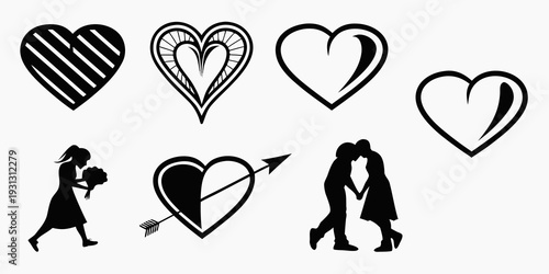 A collection of hearts and couples in various styles and poses