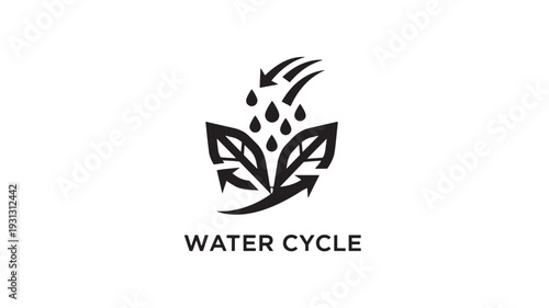 A  black logo depicting the water cycle with stylized leaves and droplets on a clean white background, conveying eco-friendly and environmental concepts.