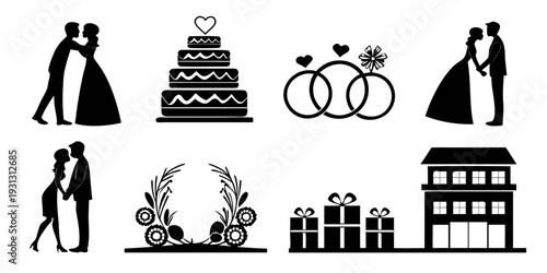 Wedding symbols and icons representing marriage and celebration