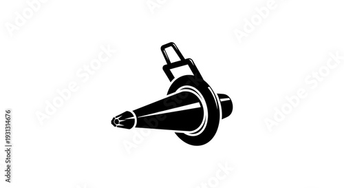 Silhouette icon of a medical otoscope for ear examination, isolated on white background