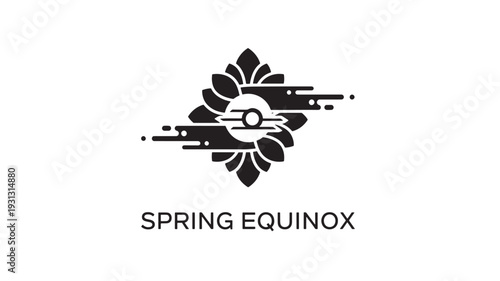 A stylized black logo featuring a flower with a sun symbol and the words 'SPRING EQUINOX' on a white background, representing the spring equinox.
