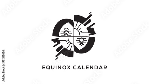 A modern equinox calendar logo featuring a geometric shape in black and white, symbolizing balance and harmony, perfect for use in design and branding projects.