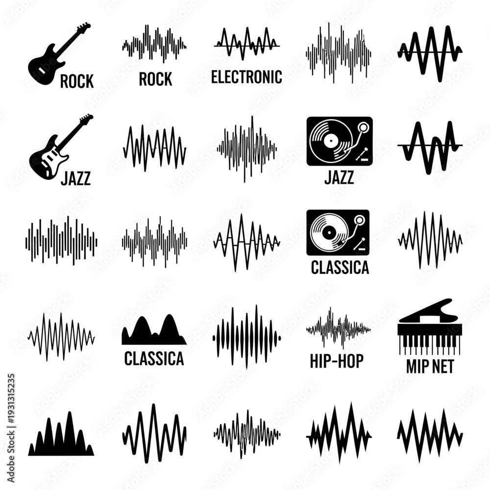Φωτογραφία Captivating collection of diverse music genre sound wave icons and instruments r