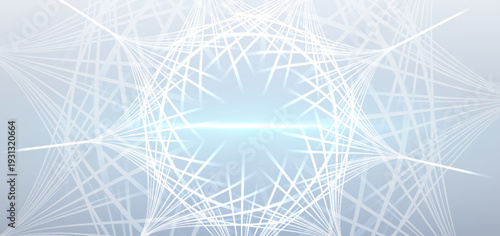 Abstract white line geometric sphere with blue glow technology background.